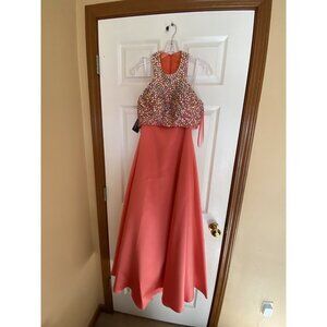 NWT! FAVIANA GLAMOUR 2-Piece Beaded Coral Prom Dress! Size 2 Discounted!